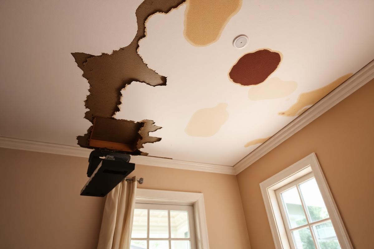 Water-damaged ceiling in a residential home